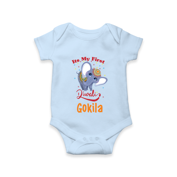 Happy Diwali | Sparkle and Fun Personalized Romper - BABY BLUE - New Born (Chest 14")