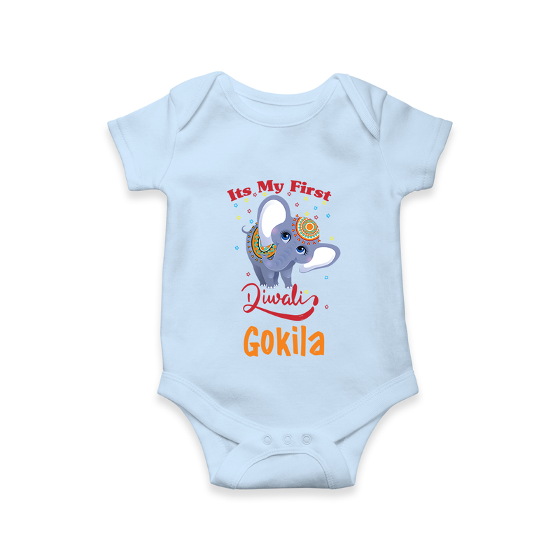 Happy Diwali | Sparkle and Fun Personalized Romper - BABY BLUE - New Born (Chest 14")