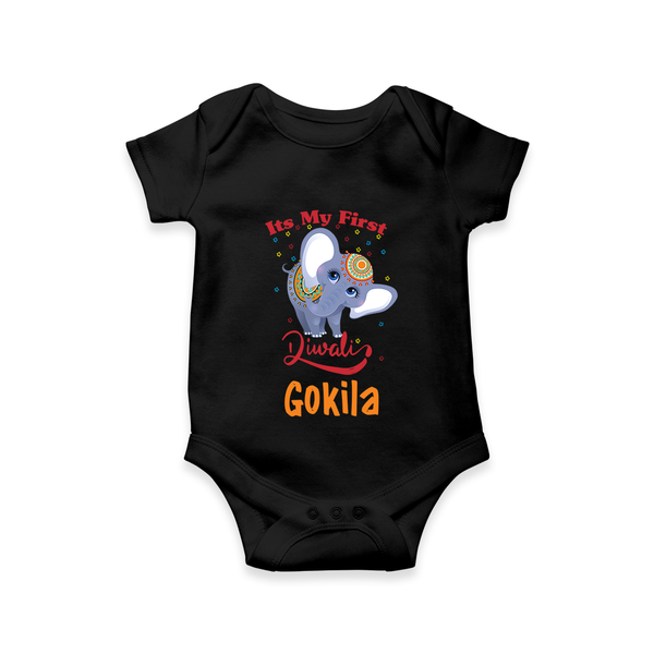 Happy Diwali | Sparkle and Fun Personalized Romper - BLACK - New Born (Chest 14")