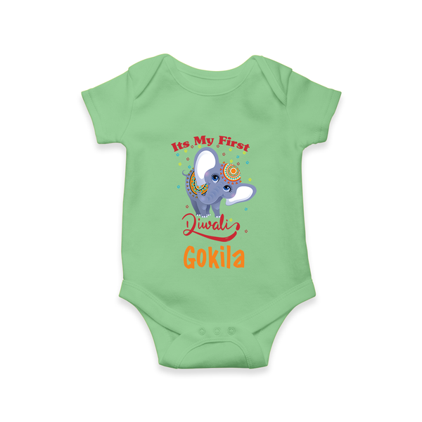 Happy Diwali | Sparkle and Fun Personalized Romper - GREEN - New Born (Chest 14")