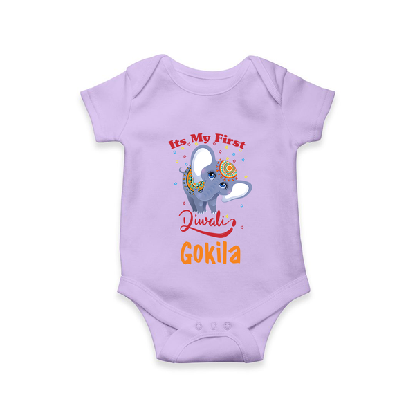 Happy Diwali | Sparkle and Fun Personalized Romper - LILAC - New Born (Chest 14")