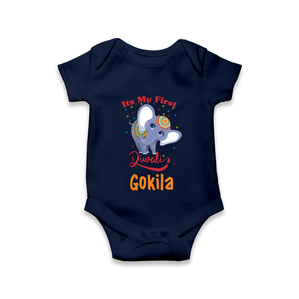 Happy Diwali | Sparkle and Fun Personalized Romper - NAVY BLUE - New Born (Chest 14")