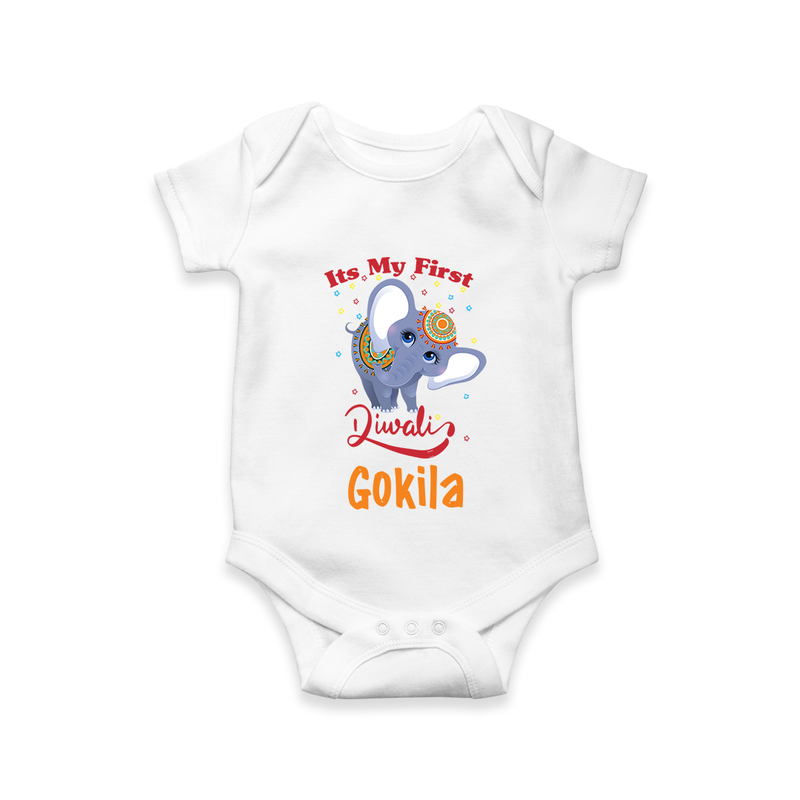 Happy Diwali | Sparkle and Fun Personalized Romper - WHITE - New Born (Chest 14")
