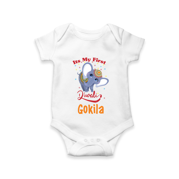 Happy Diwali | Sparkle and Fun Personalized Romper - WHITE - New Born (Chest 14")