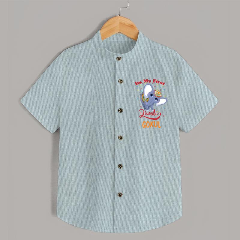 Happy Diwali | Sparkle and Fun Personalized Shirt - ARCTIC BLUE - 0 - 6 Months Old (Chest 23")