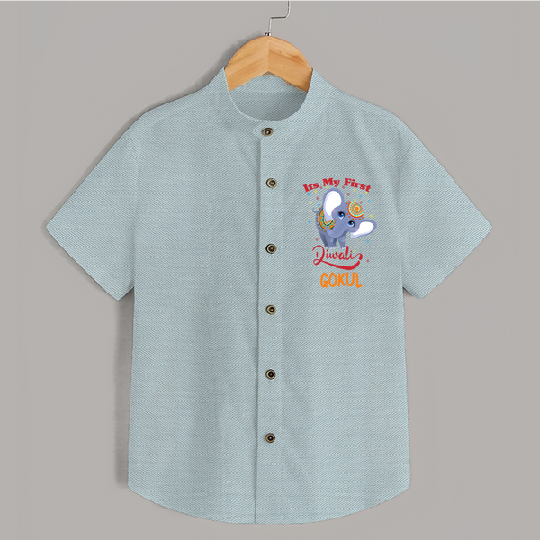 Happy Diwali | Sparkle and Fun Personalized Shirt - ARCTIC BLUE - 0 - 6 Months Old (Chest 23")