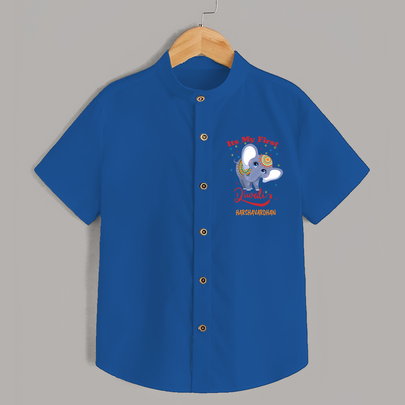 Its My First Diwali - Diwali Vibe Customized Kids Shirt - COBALT BLUE - 0 - 6 Months Old (Chest 23")