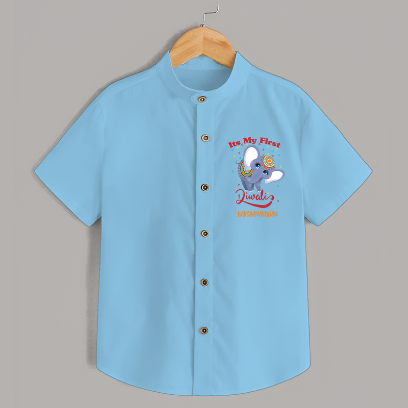 Its My First Diwali - Diwali Vibe Customized Kids Shirt - SKY BLUE - 0 - 6 Months Old (Chest 23")