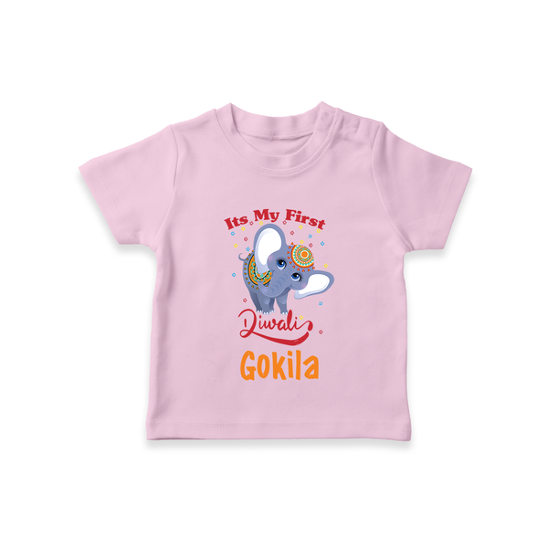 Happy Diwali | Sparkle and Fun Personalized T-Shirt - BABY PINK - 0-5 Months Old (Chest 17")