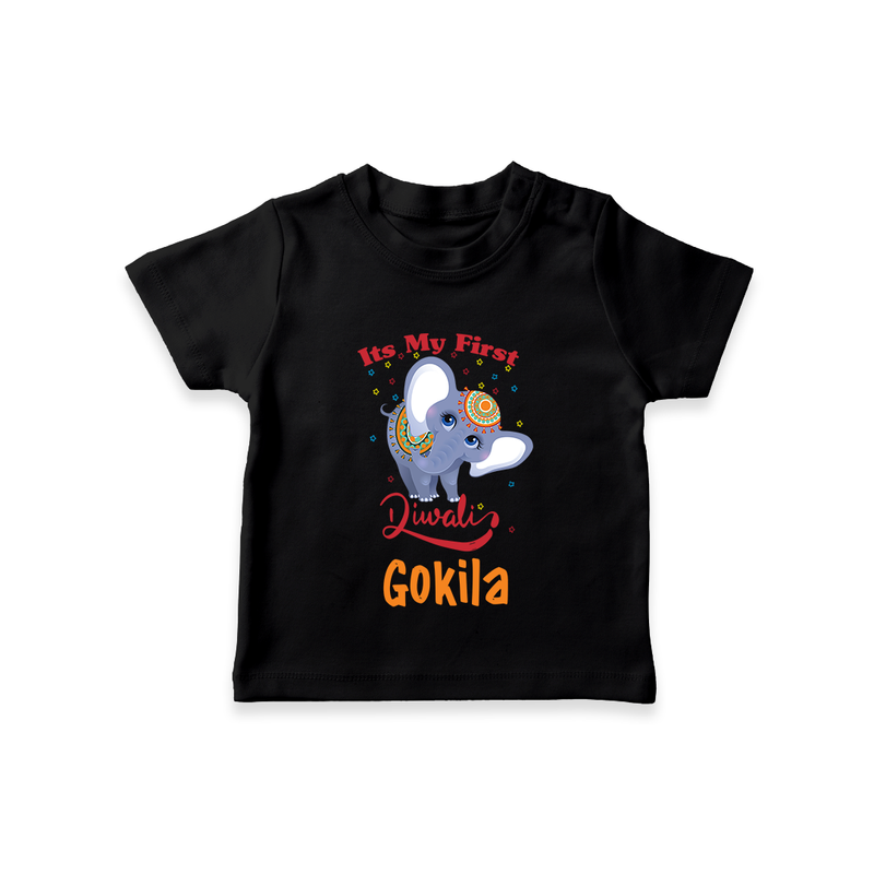 Happy Diwali | Sparkle and Fun Personalized T-Shirt - BLACK - 0-5 Months Old (Chest 17")