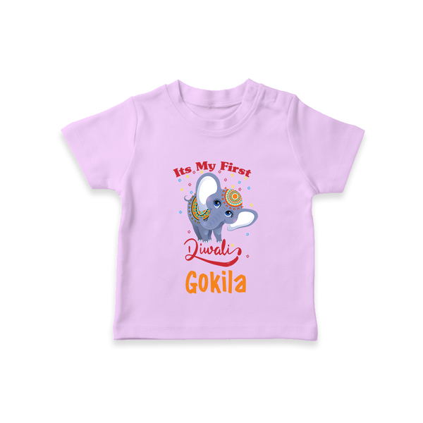 Happy Diwali | Sparkle and Fun Personalized T-Shirt - LILAC - 0-5 Months Old (Chest 17")
