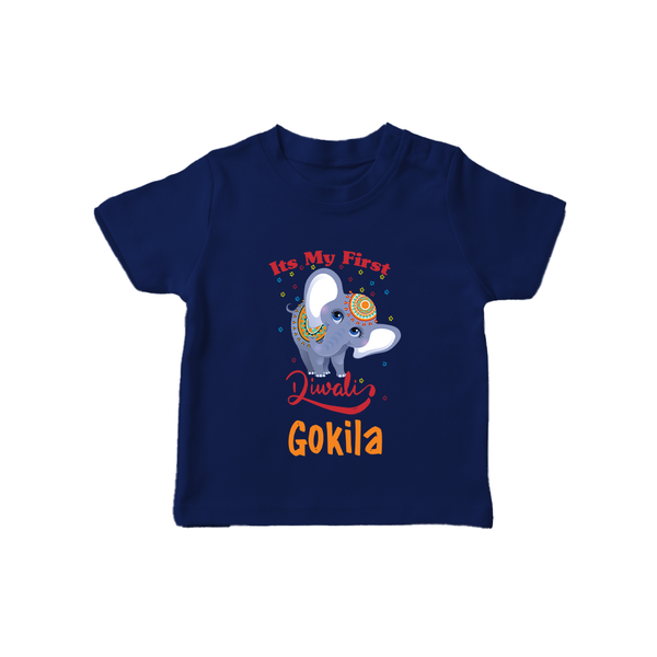 Happy Diwali | Sparkle and Fun Personalized T-Shirt - NAVY BLUE - 0-5 Months Old (Chest 17")