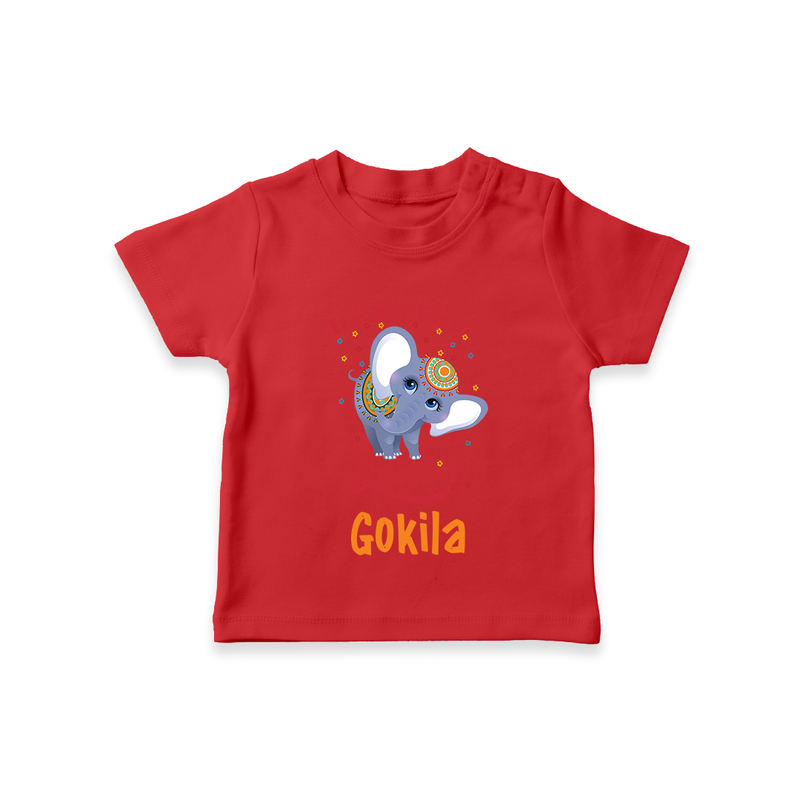 Happy Diwali | Sparkle and Fun Personalized T-Shirt - RED - 0-5 Months Old (Chest 17")