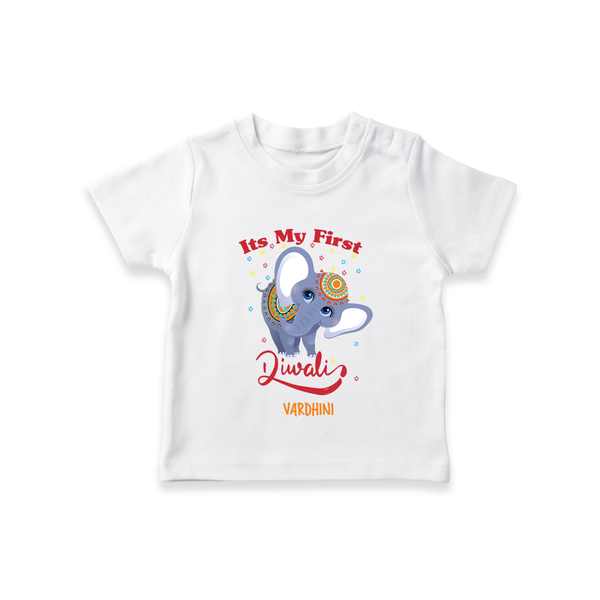 Its My First Diwali - Diwali Vibe Customized Kids T-Shirt - WHITE - 0-5 Months Old (Chest 17")