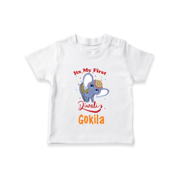 Happy Diwali | Sparkle and Fun Personalized T-Shirt - WHITE - 0-5 Months Old (Chest 17")