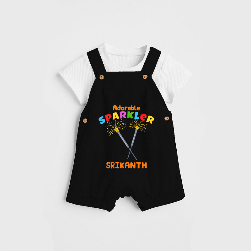 Adorable Sparkler - Customized Diwali Themed Dungaree Set - BLACK - 0 - 5 Months Old (Chest 18")