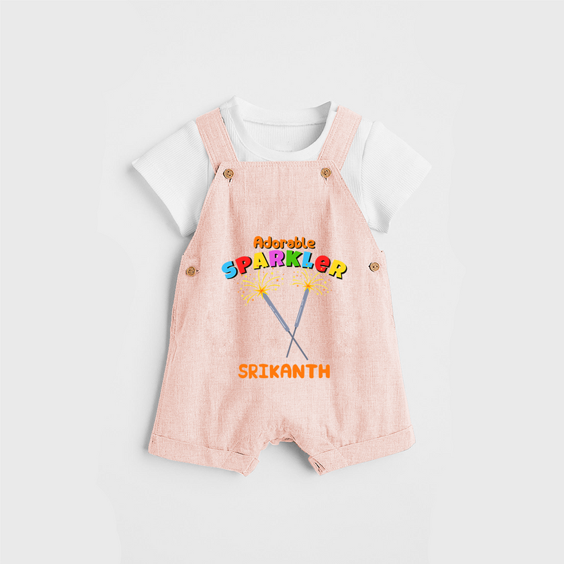 Adorable Sparkler - Customized Diwali Themed Dungaree Set - PEACH - 0 - 5 Months Old (Chest 18")