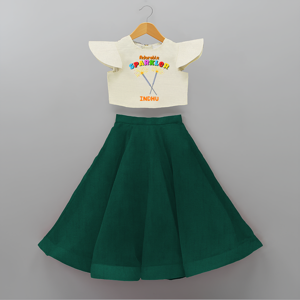 Adorable Sparkler - Customized Diwali Themed Crop Top And Skirt - BOTTLE GREEN - 6 - 9 Months Old (Chest 20" , Frock Waist 20")