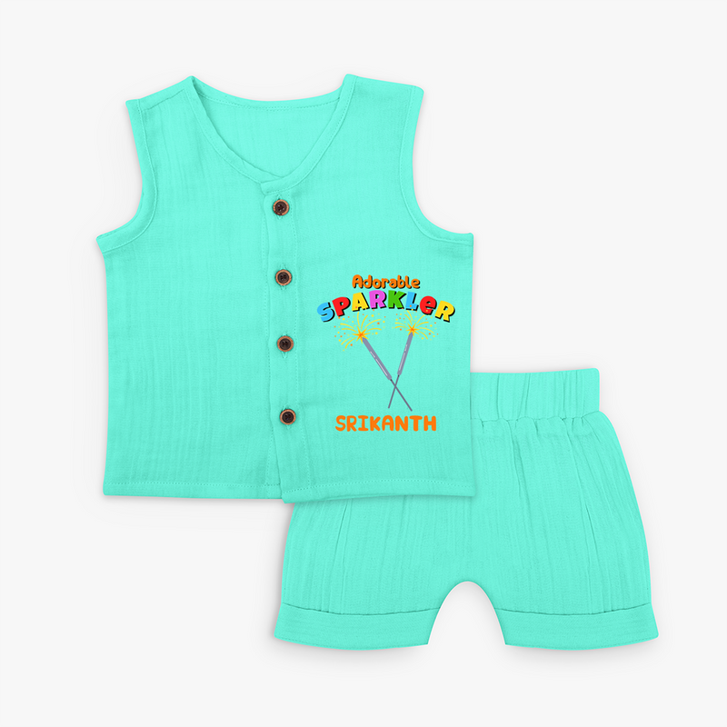 Adorable Sparkler - Customized Diwali Themed Jabla Set - AQUA GREEN - 0 - 3 Months Old (Chest 9.8")