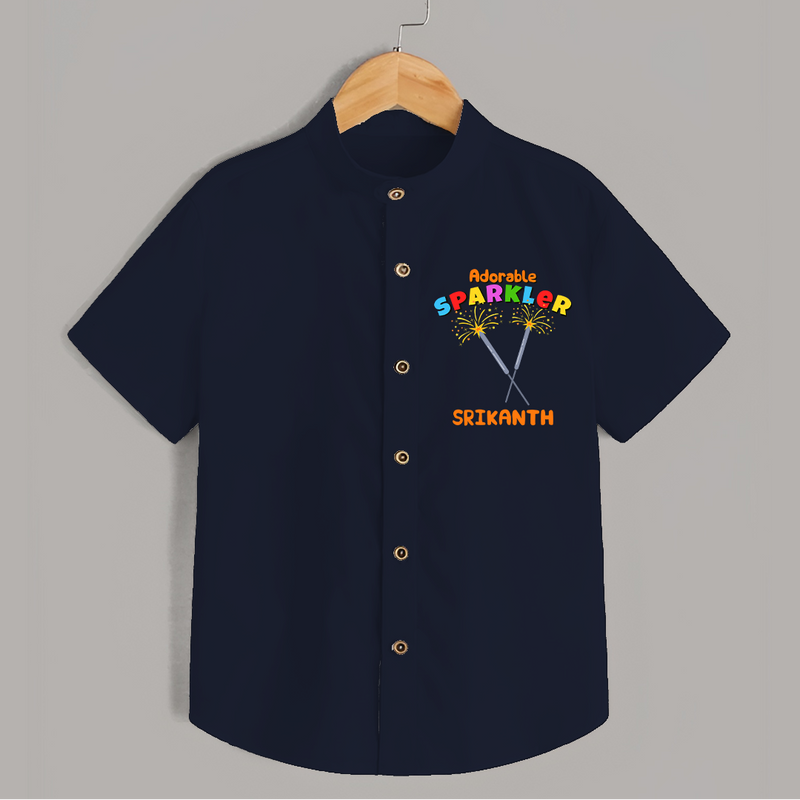 Adorable Sparkler - Customized Diwali Themed Shirt - NAVY BLUE - 0 - 6 Months Old (Chest 23")