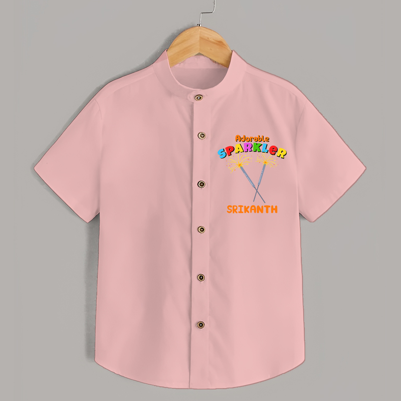 Adorable Sparkler - Customized Diwali Themed Shirt - PEACH - 0 - 6 Months Old (Chest 23")