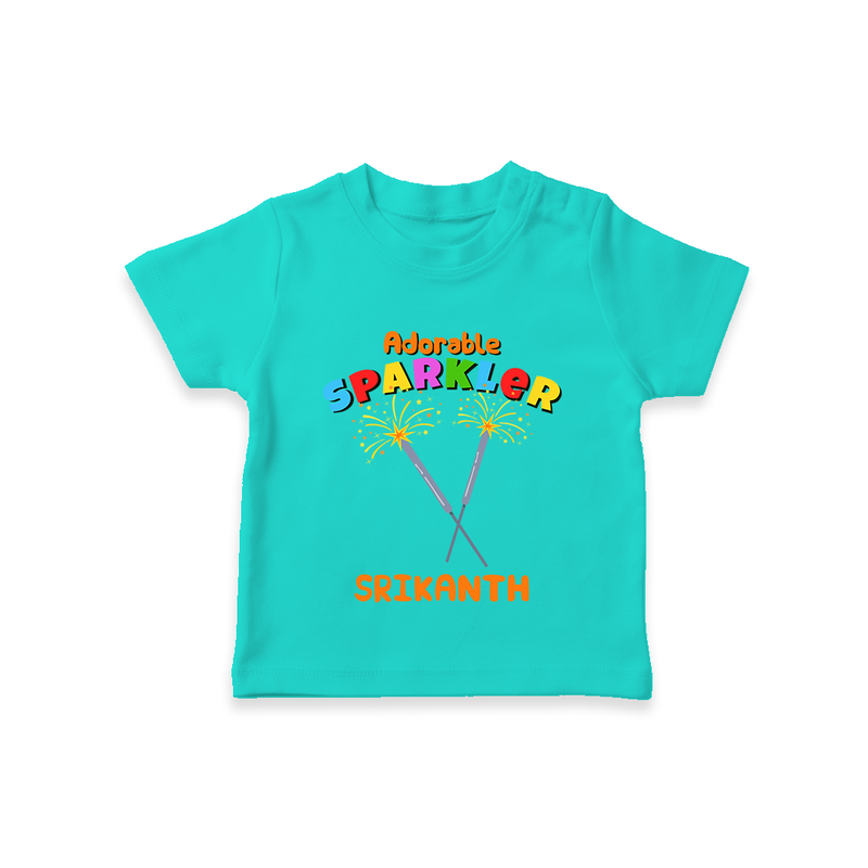 Adorable Sprakler - Customized Diwali Themed T-Shirt - TEAL - 0 - 5 Months Old (Chest 17")