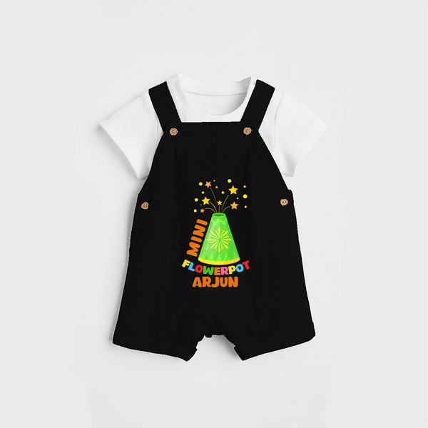 Mini Flowerpot  - Customized Diwali Themed Dungaree Set - BLACK - 0 - 5 Months Old (Chest 18")