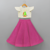 Mini Flowerpot  - Customized Diwali Themed Crop Top And Skirt - FUSCHIA - 6 - 9 Months Old (Chest 20" , Frock Waist 20")