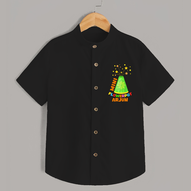 Mini Flowerpot  - Customized Diwali Themed Shirt - BLACK - 0 - 6 Months Old (Chest 23")