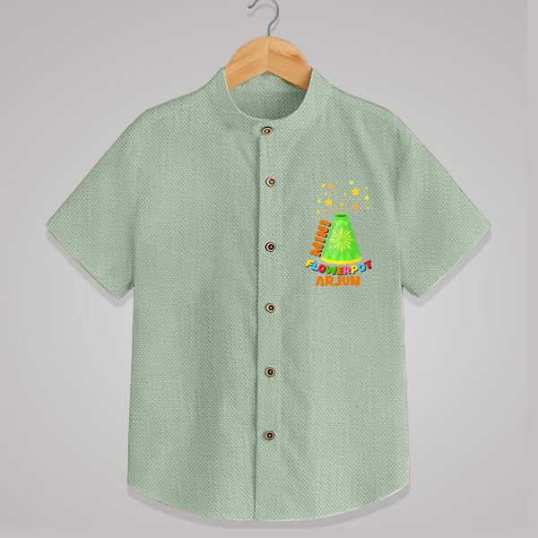 Mini Flowerpot  - Customized Diwali Themed Shirt - MINT GREEN - 0 - 6 Months Old (Chest 23")