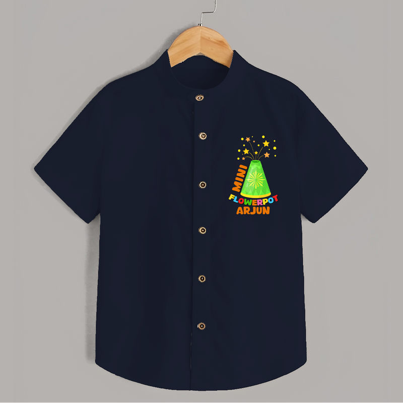 Mini Flowerpot  - Customized Diwali Themed Shirt - NAVY BLUE - 0 - 6 Months Old (Chest 23")