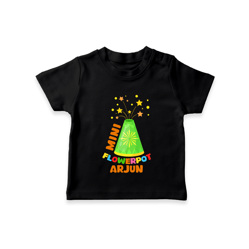 Mini Flowerpot - Customized Diwali Themed T-Shirt - BLACK - 0 - 5 Months Old (Chest 17")