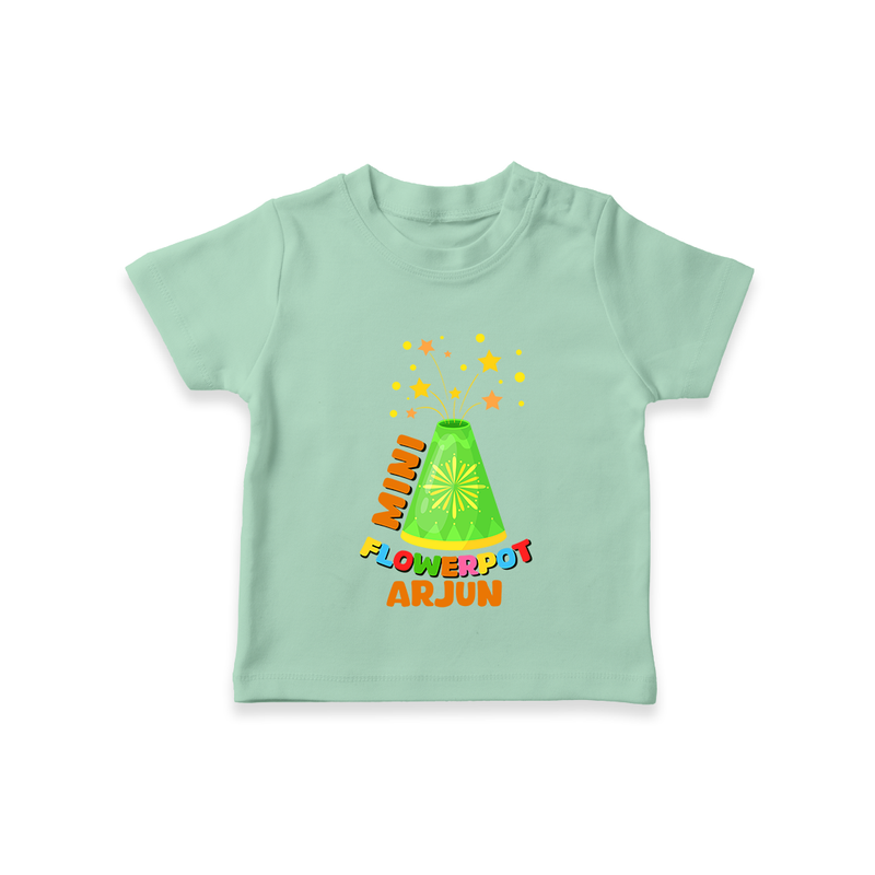 Mini Flowerpot - Customized Diwali Themed T-Shirt - MINT GREEN - 0 - 5 Months Old (Chest 17")