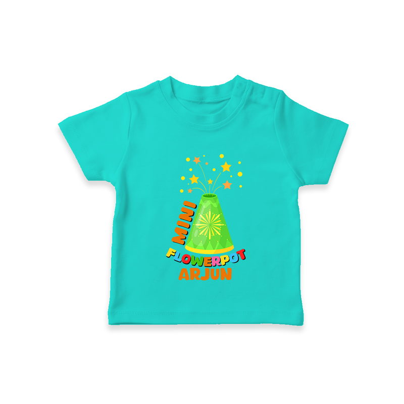 Mini Flowerpot - Customized Diwali Themed T-Shirt - TEAL - 0 - 5 Months Old (Chest 17")