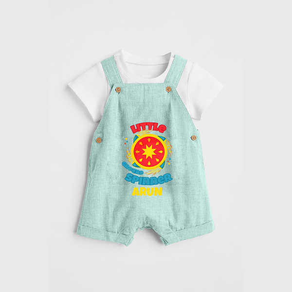 Little Ground Spinner - Customized Diwali Themed Dungaree Set - ARCTIC BLUE - 0 - 5 Months Old (Chest 18")