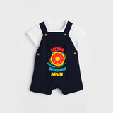 Little Ground Spinner - Customized Diwali Themed Dungaree Set - NAVY BLUE - 0 - 5 Months Old (Chest 18")