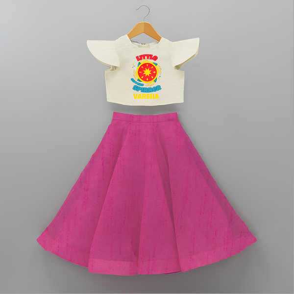 Little Ground Spinner - Customized Diwali Themed Crop Top And Skirt - FUSCHIA - 6 - 9 Months Old (Chest 20" , Frock Waist 20")