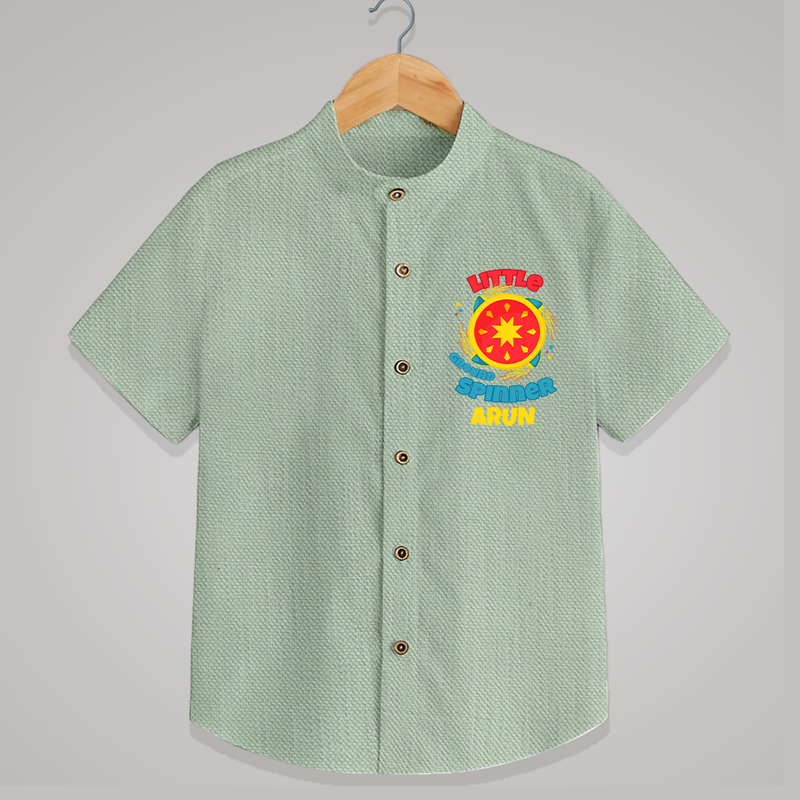 Little Ground Spinner - Customized Diwali Themed Shirt - MINT GREEN - 0 - 6 Months Old (Chest 23")