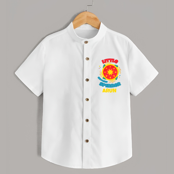 Little Ground Spinner - Customized Diwali Themed Shirt - WHITE - 0 - 6 Months Old (Chest 23")