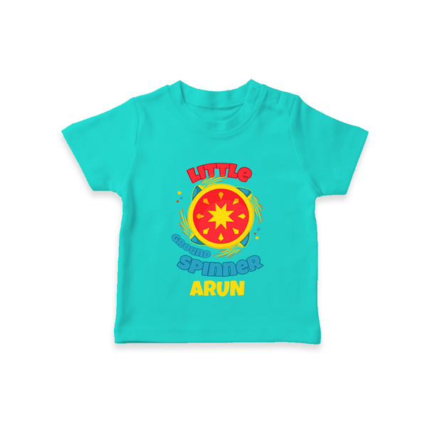 Little Ground Spinner - Customized Diwali Themed T-Shirt - TEAL - 0 - 5 Months Old (Chest 17")