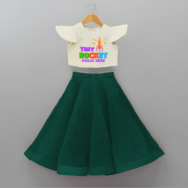 Tiny Rocket - Customized Diwali Themed Crop Top And Skirt - BOTTLE GREEN - 6 - 9 Months Old (Chest 20" , Frock Waist 20")