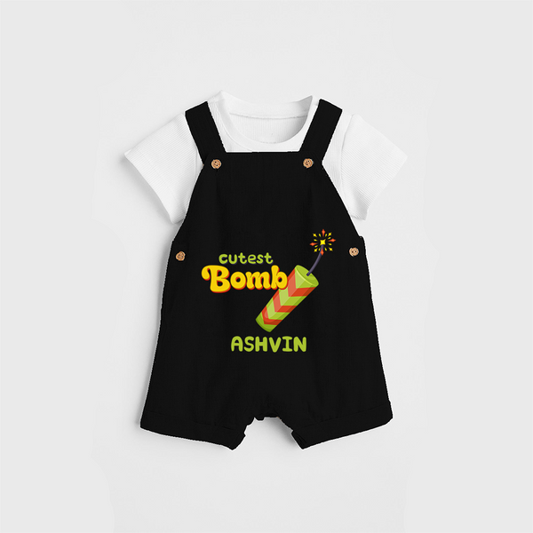 Cutest Bomb  - Customized Diwali Themed Dungaree Set - BLACK - 0 - 5 Months Old (Chest 18")