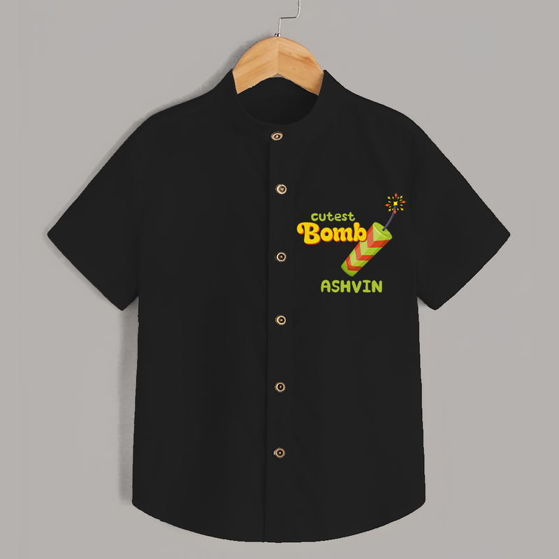 Cutest Bomb  - Customized Diwali Themed Shirt - BLACK - 0 - 6 Months Old (Chest 23")