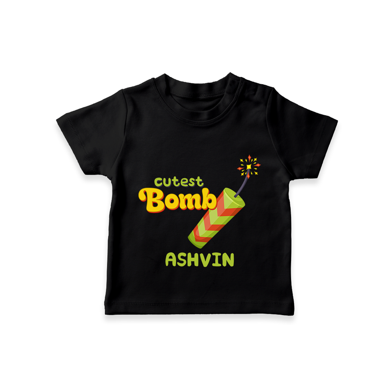 Cutest Bomb - Customized Diwali Themed T-Shirt - BLACK - 0 - 5 Months Old (Chest 17")