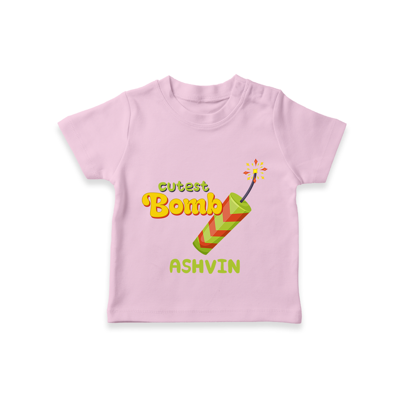 Cutest Bomb - Customized Diwali Themed T-Shirt - PINK - 0 - 5 Months Old (Chest 17")