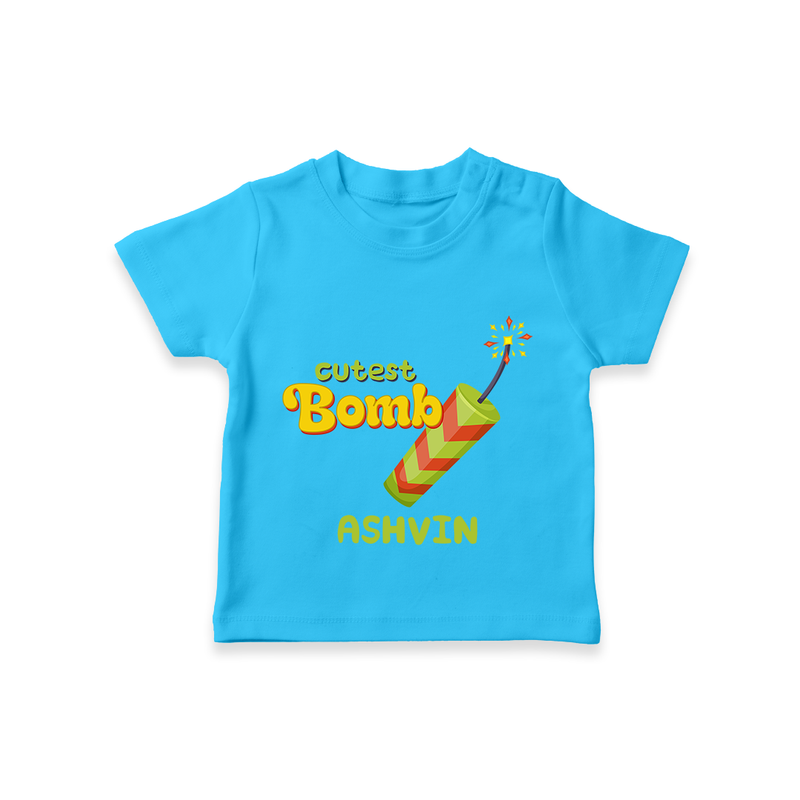 Cutest Bomb - Customized Diwali Themed T-Shirt - SKY BLUE - 0 - 5 Months Old (Chest 17")