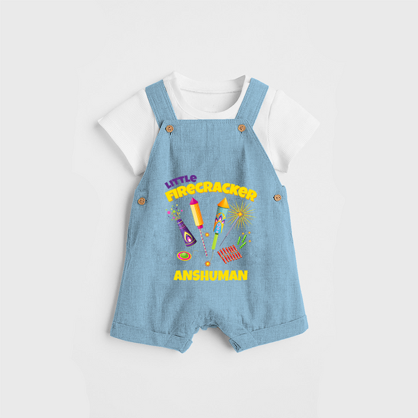 Little Fire Cracker - Customized Diwali Themed Dungaree Set - SKY BLUE - 0 - 5 Months Old (Chest 18")