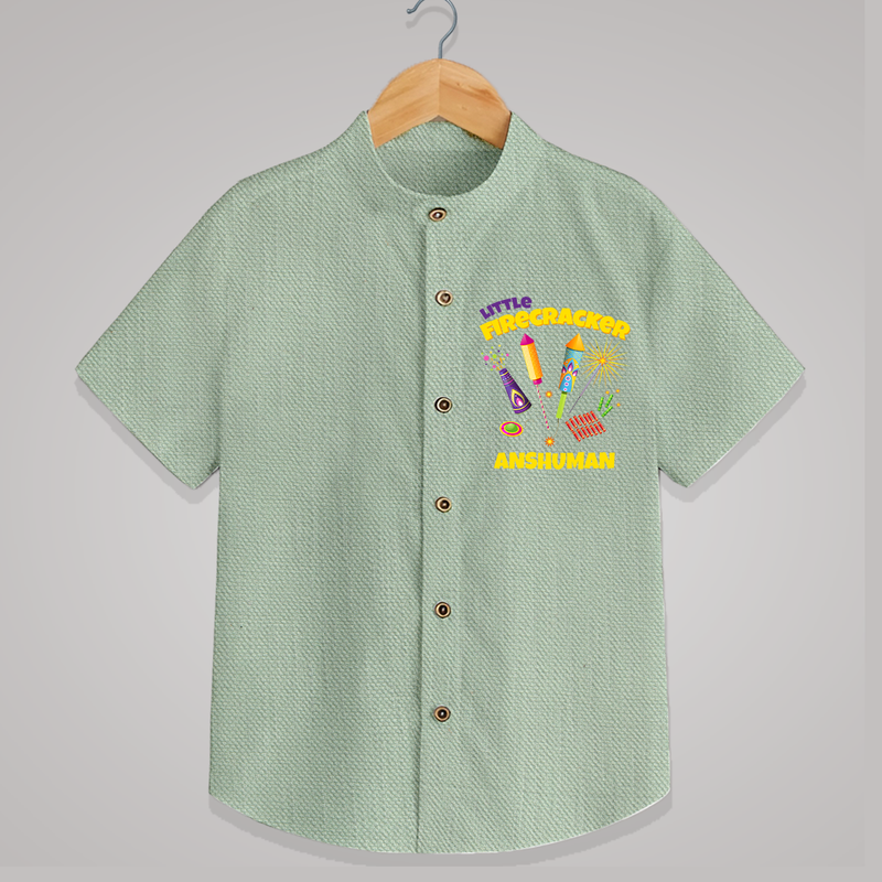 Little Fire Cracker - Customized Diwali Themed Shirt - MINT GREEN - 0 - 6 Months Old (Chest 23")