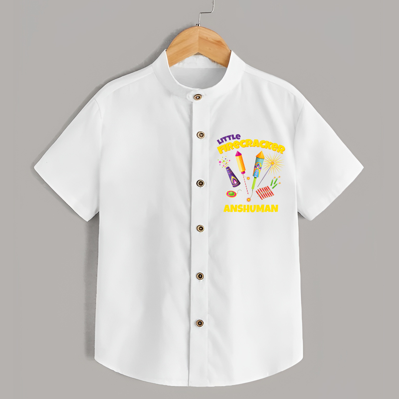 Little Fire Cracker - Customized Diwali Themed Shirt - WHITE - 0 - 6 Months Old (Chest 23")