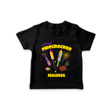 Little Firecracker - Customized Diwali Themed T-Shirt - BLACK - 0 - 5 Months Old (Chest 17")